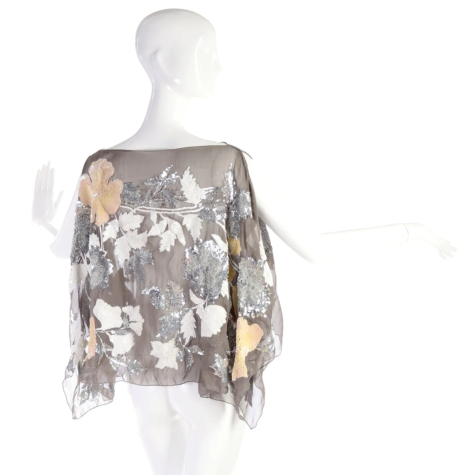 Valentino Fine Sheer Silk Top w/ Metallic & Iridescent Sequins