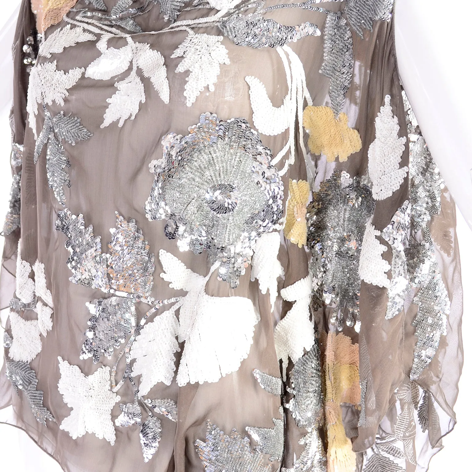 Valentino Fine Sheer Silk Top w/ Metallic & Iridescent Sequins