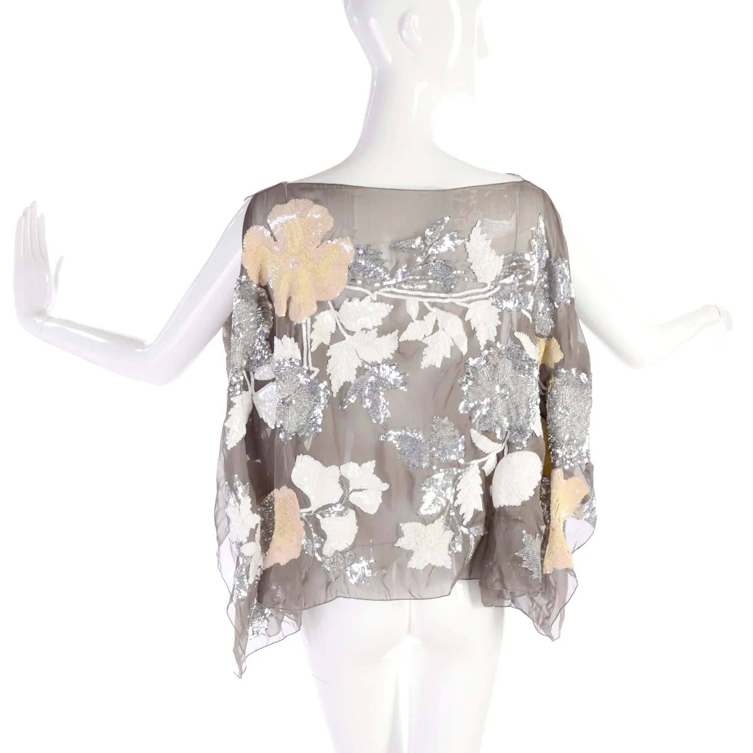 Valentino Fine Sheer Silk Top w/ Metallic & Iridescent Sequins