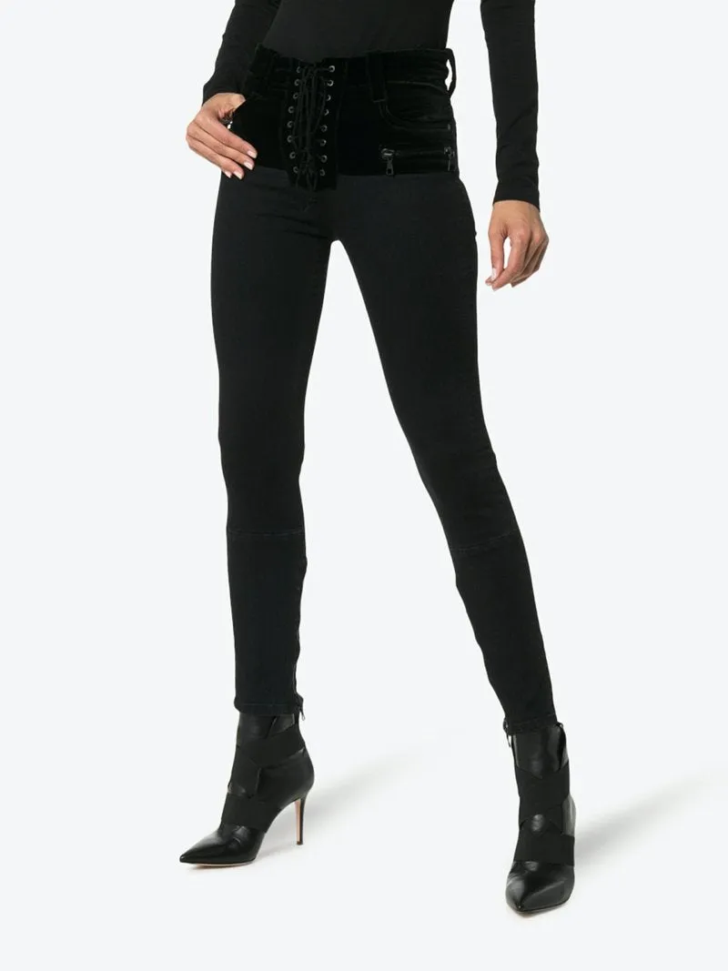 Velvet Panel Skinny Jeans