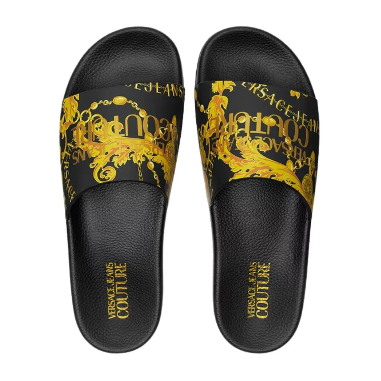 Versace Jeans Couture Black and Gold Chain Couture Slides