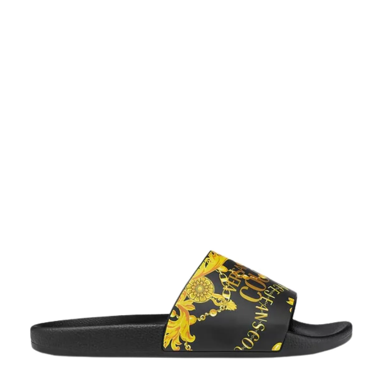 Versace Jeans Couture Black and Gold Chain Couture Slides