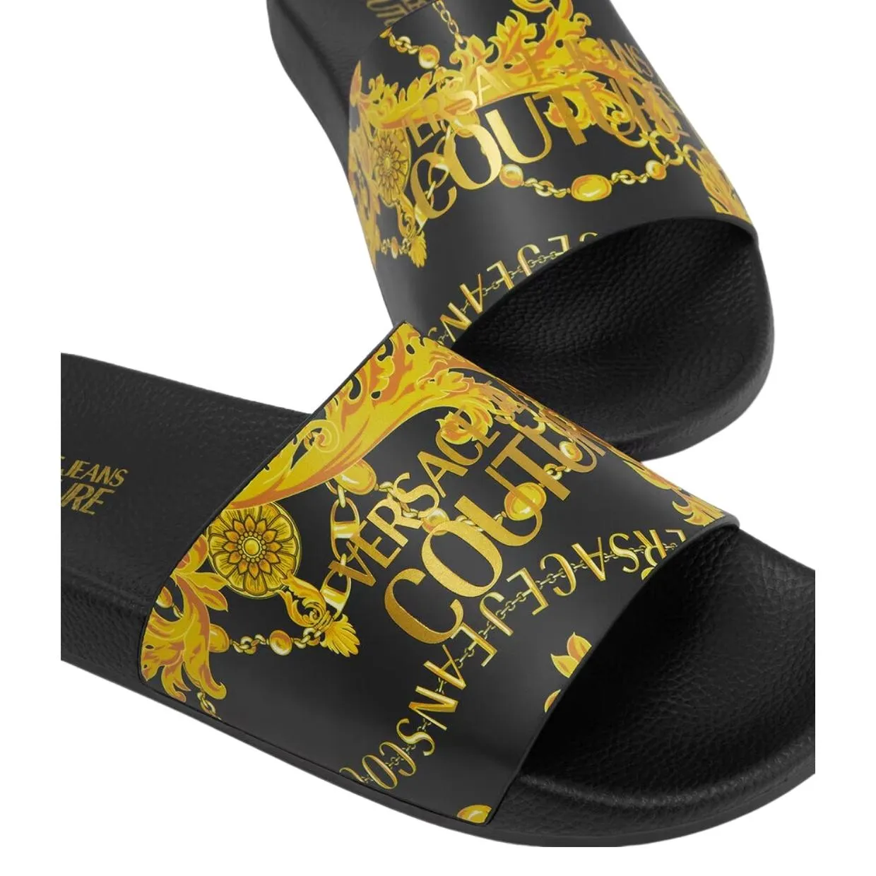 Versace Jeans Couture Black and Gold Chain Couture Slides