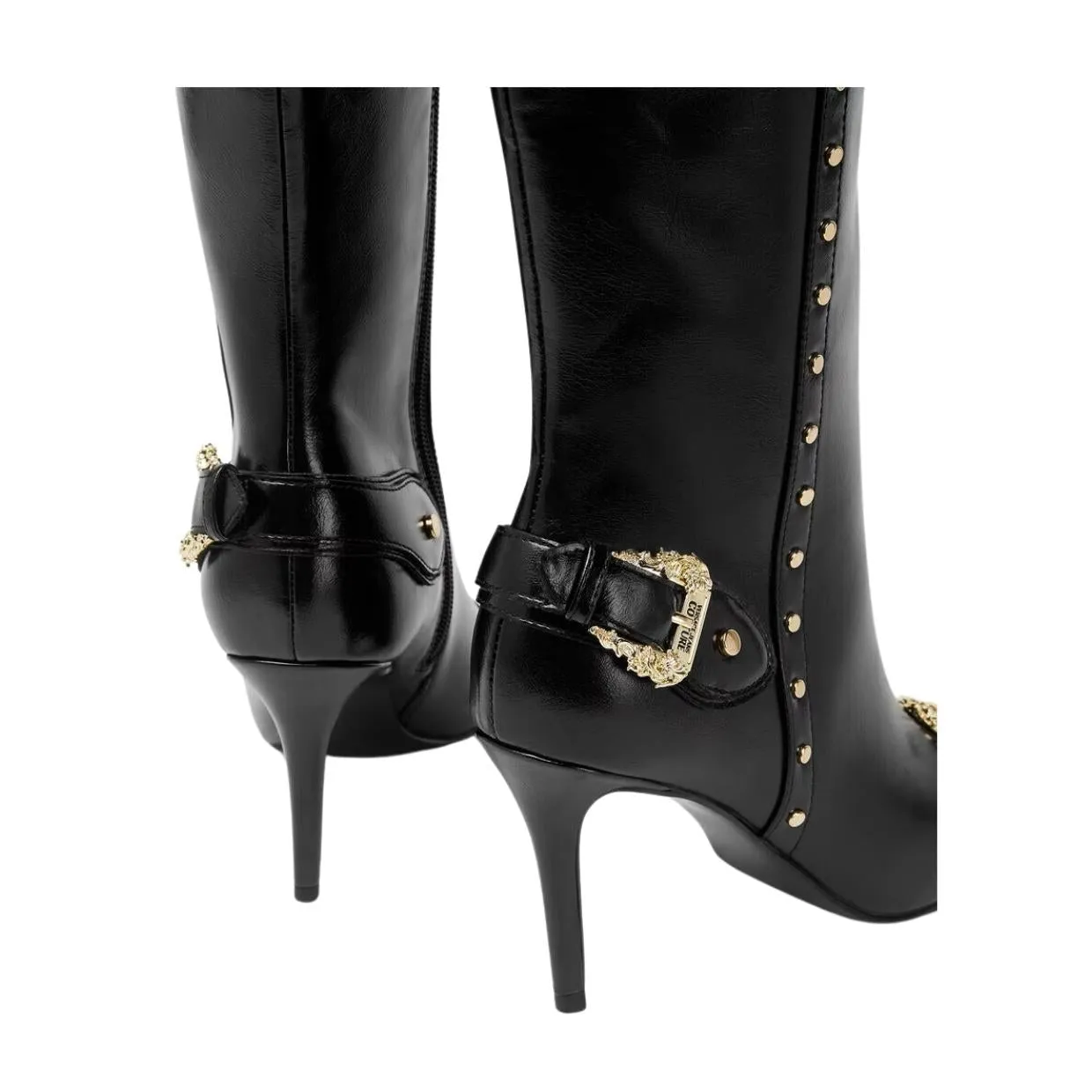 Versace Jeans Couture Scarlett Baroque Buckle Black Knee High Boots