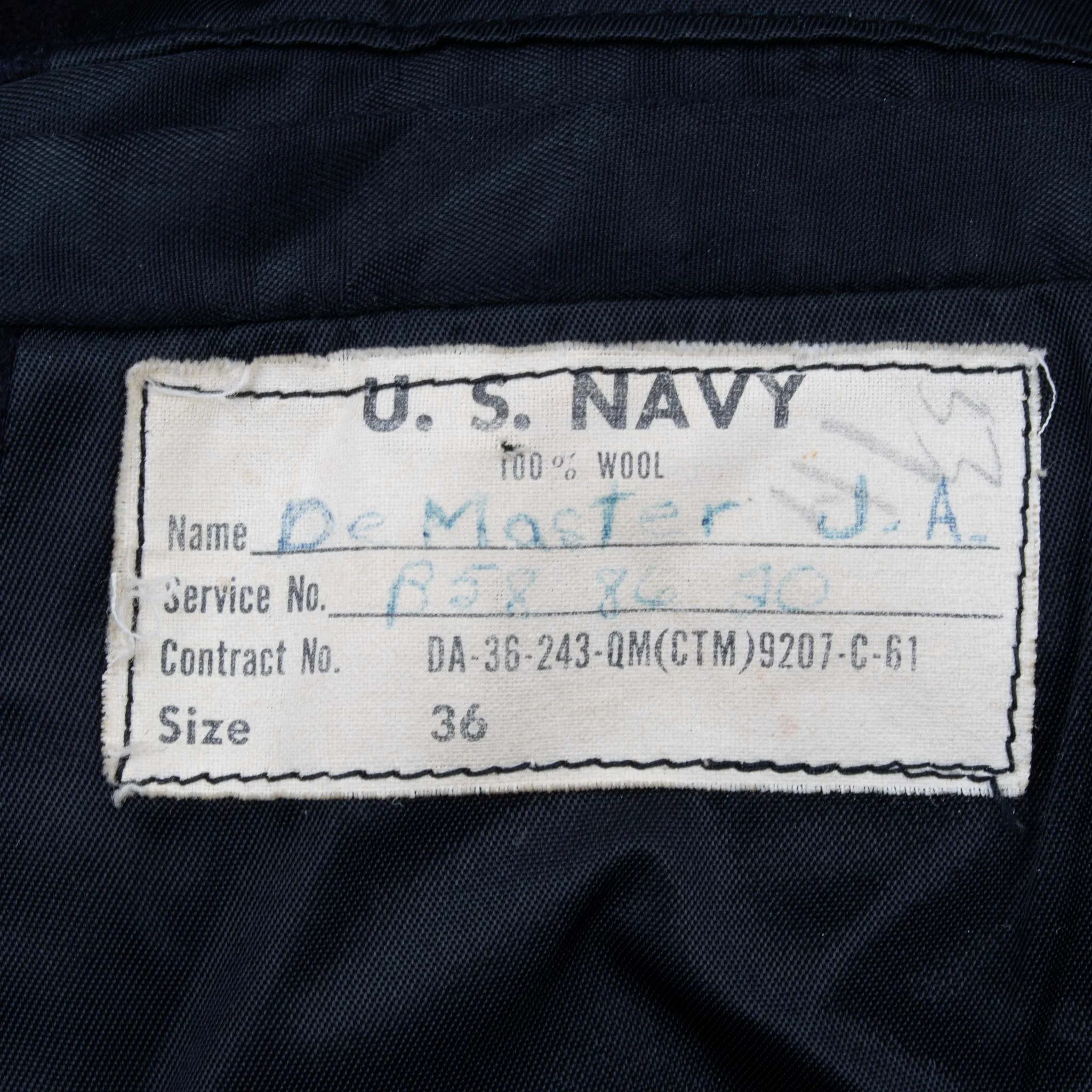 VINTAGE USN US NAVY PEACOAT 1961 VIETNAM WAR SIZE 36