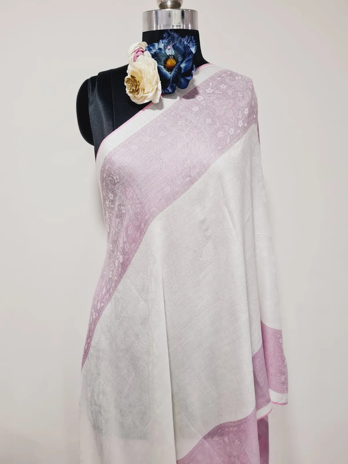 Viscose Shawl White Pink Paisley Print Shawl (TU-2955)