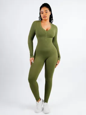 Wholesale Deep V-neck High Stretchy Seamless Tummy Control Jumpsuit