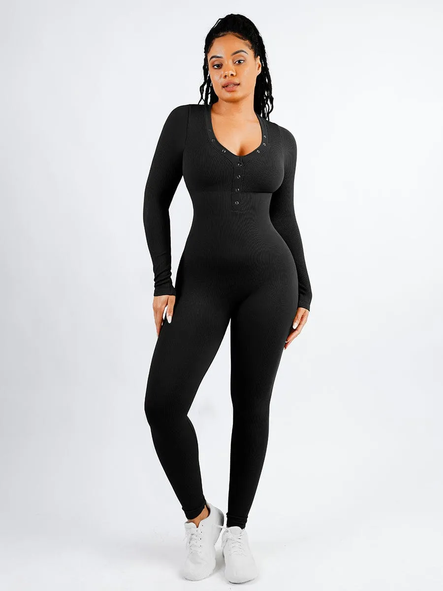 Wholesale Deep V-neck High Stretchy Seamless Tummy Control Jumpsuit