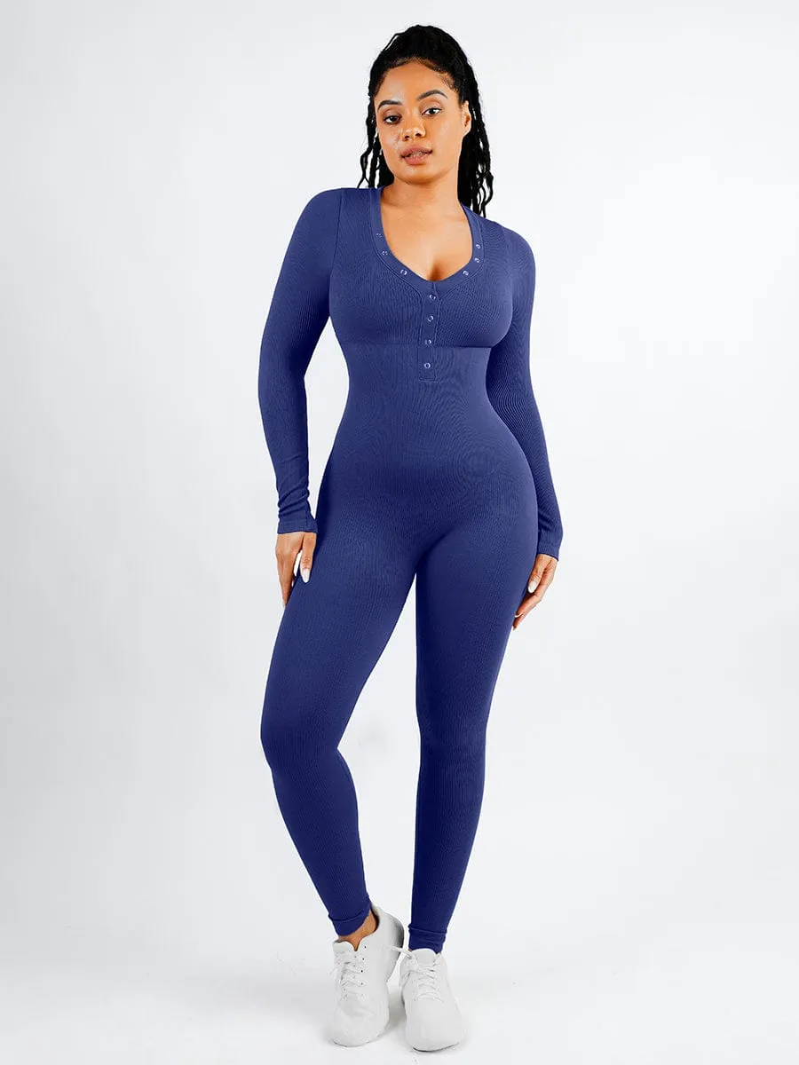 Wholesale Deep V-neck High Stretchy Seamless Tummy Control Jumpsuit