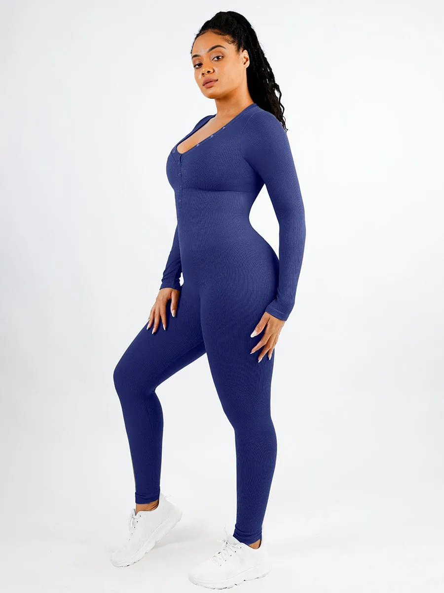 Wholesale Deep V-neck High Stretchy Seamless Tummy Control Jumpsuit