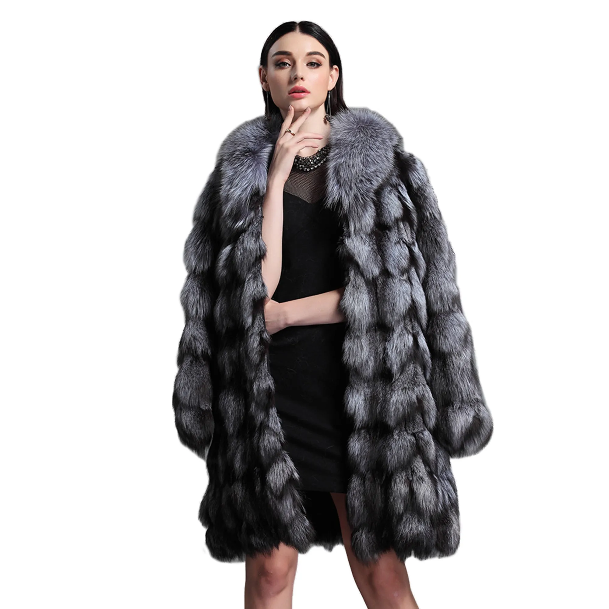 Women's Genuine Fox Fur Coat Women Patch Style Big Fox Collar Female  151106