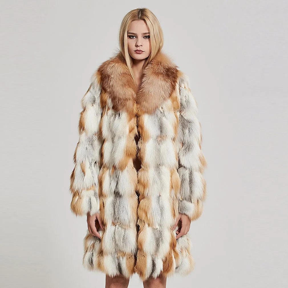 Women's Genuine Fox Fur Coat Women Patch Style Big Fox Collar Female  151106