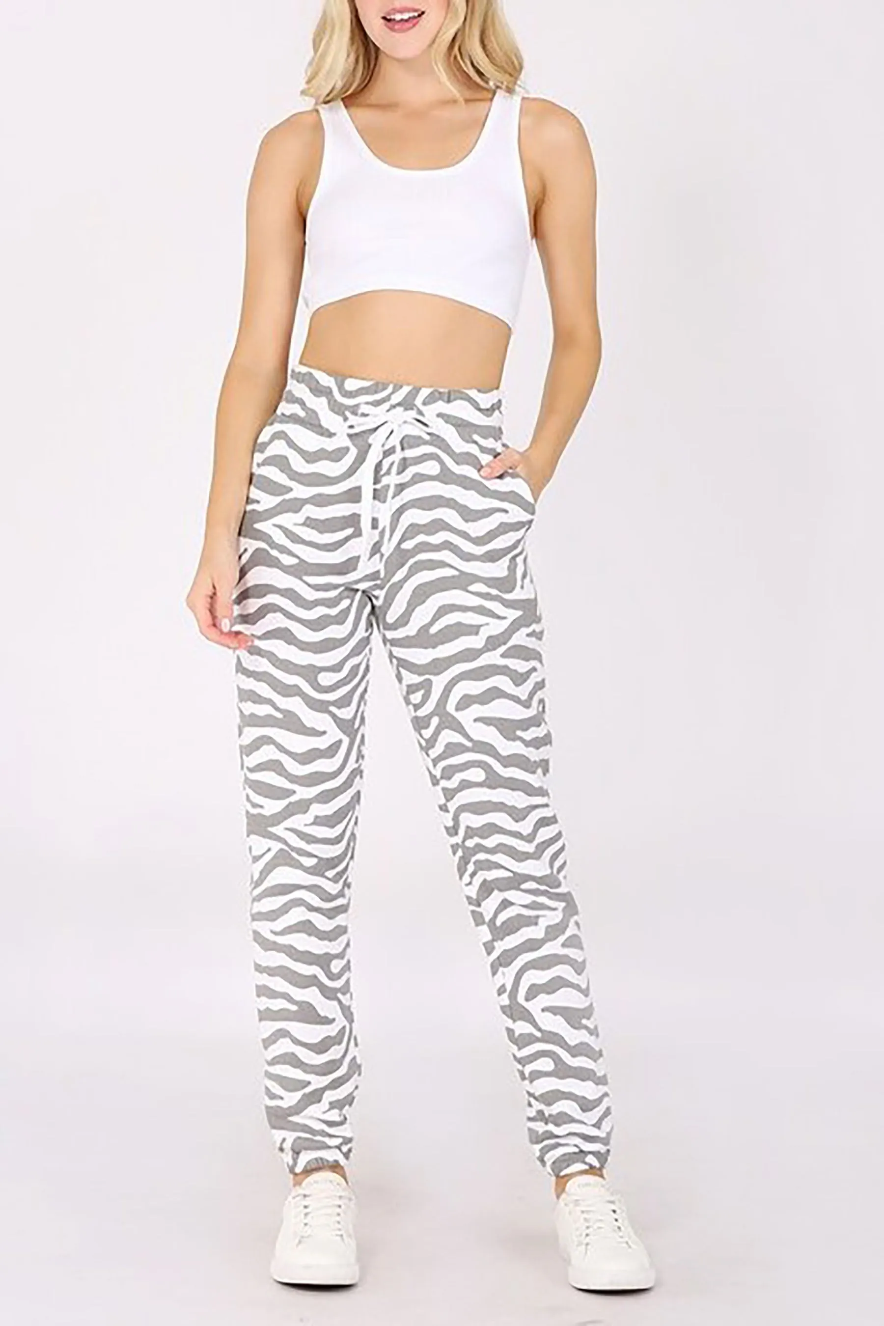 Women's High Waist Animal Print Fleece Sweatpants