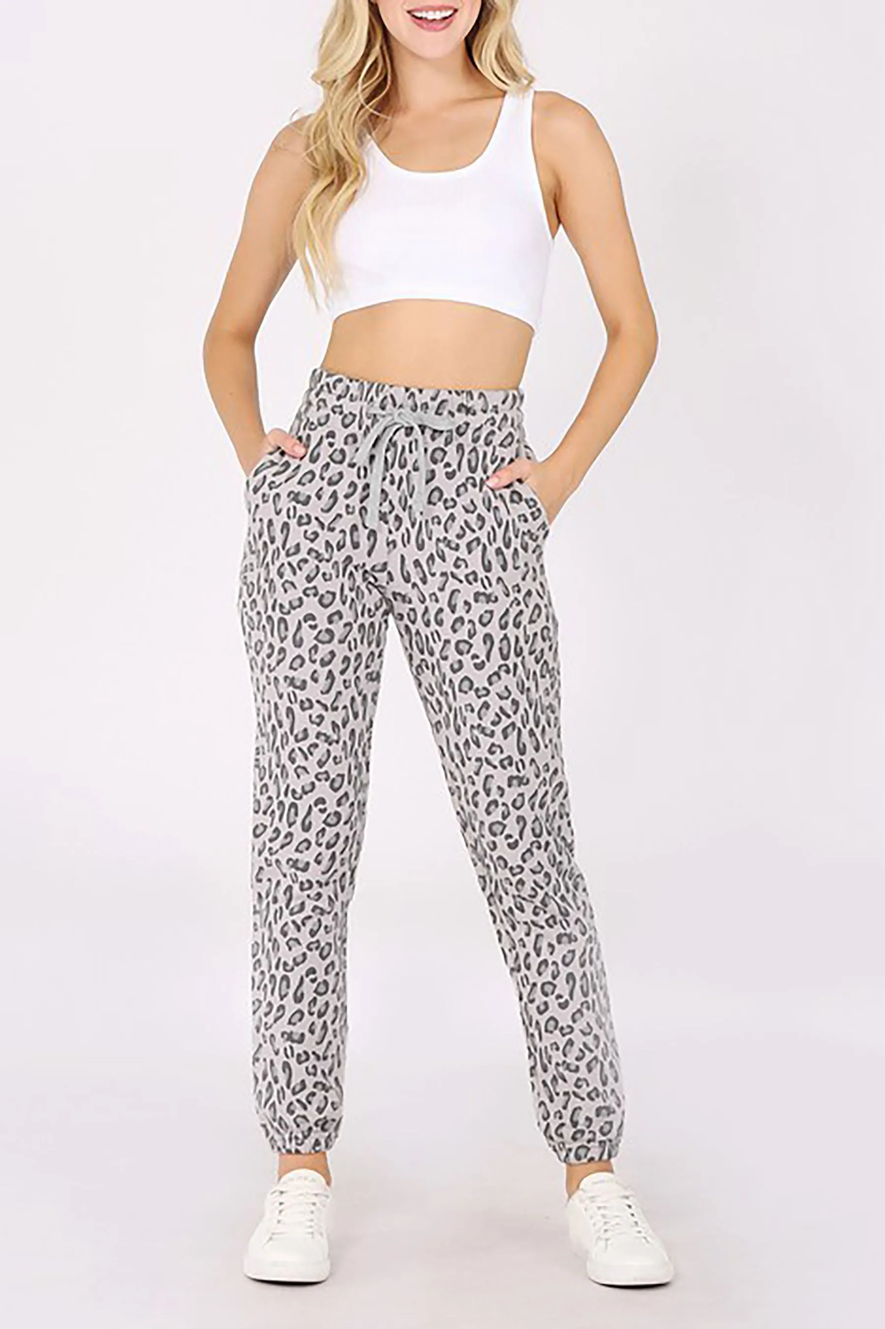 Women's High Waist Animal Print Fleece Sweatpants