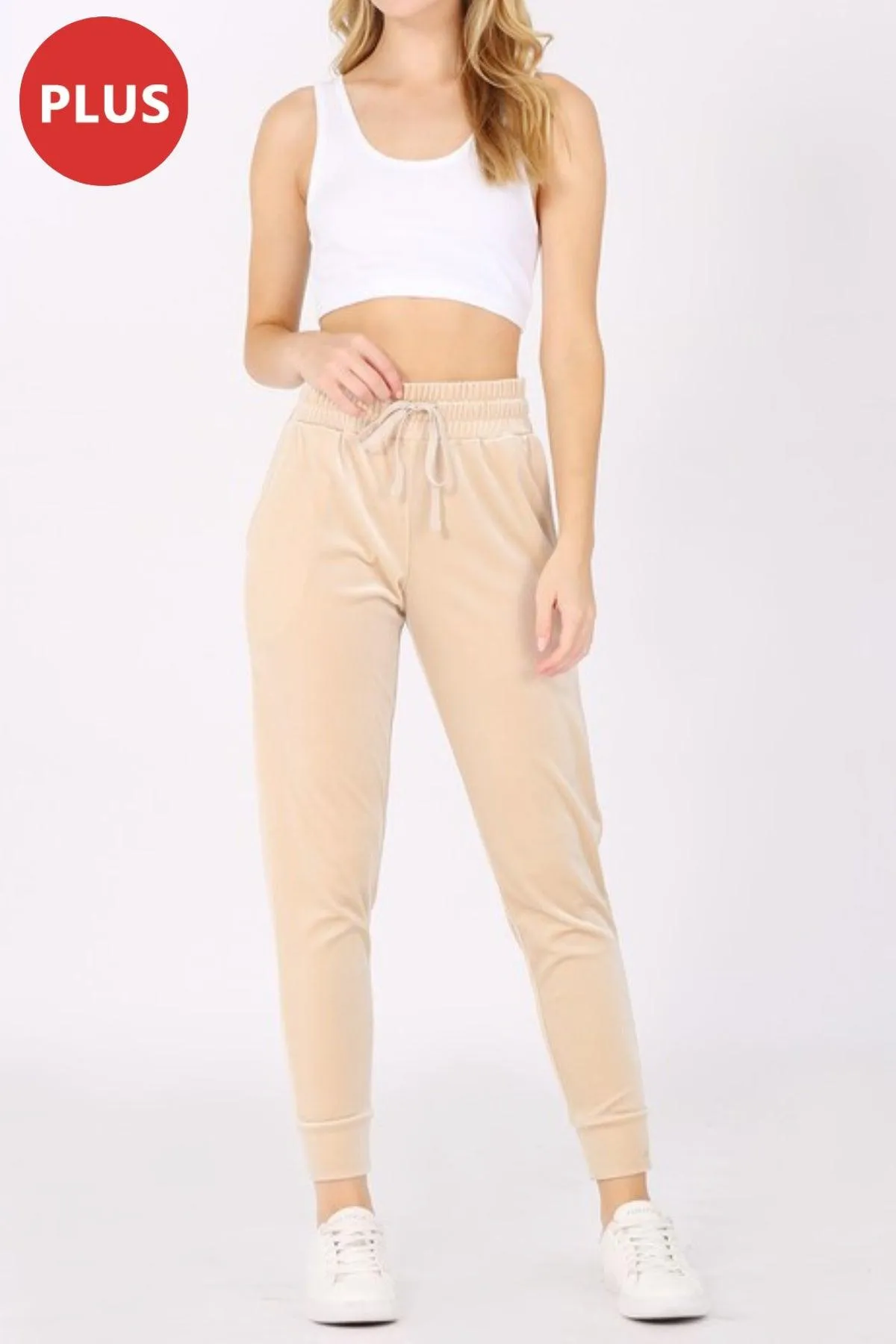 Women's Plus Size Velour Jogger Sweatpants with Pockets