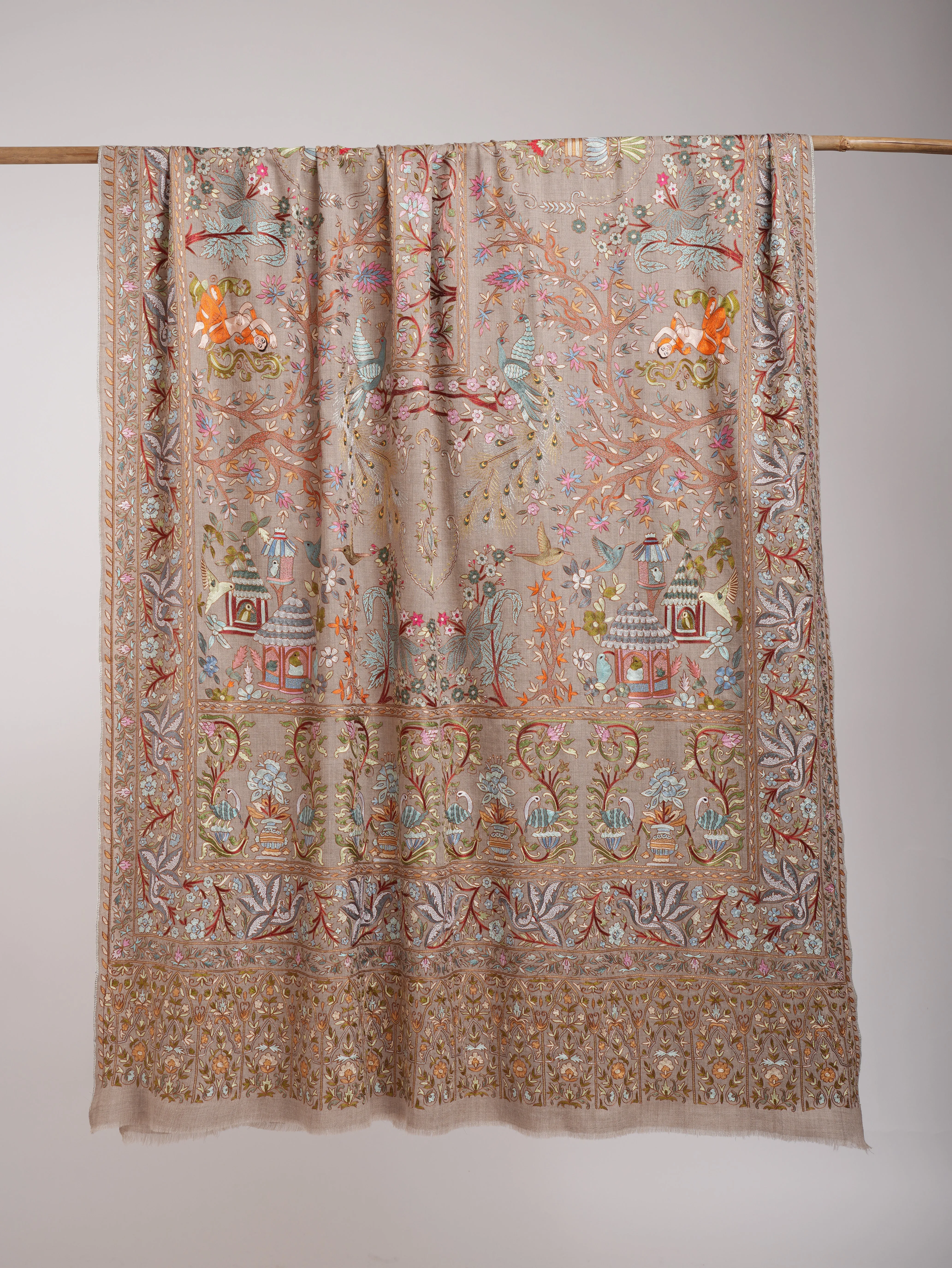 Zari Embroidered Beige Artistic Cashmere Pashmina Shawl